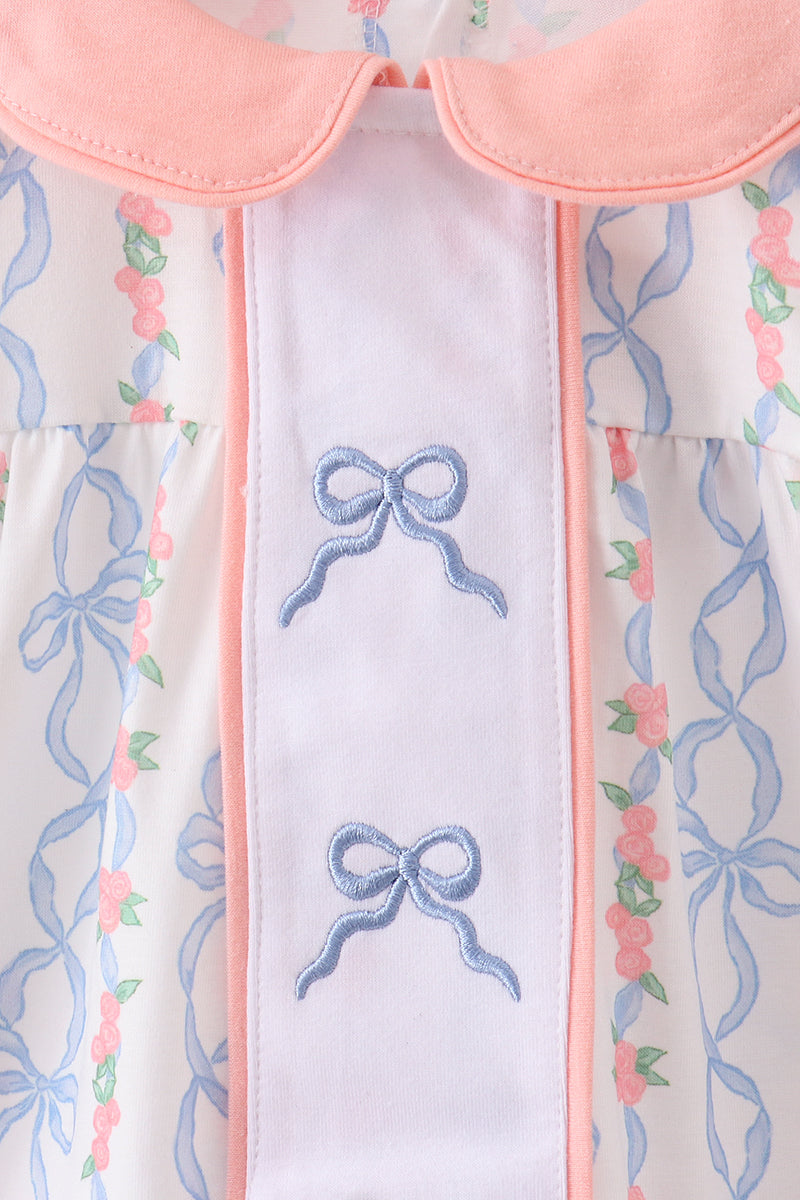 Pink floral bow embroidery bloomer set