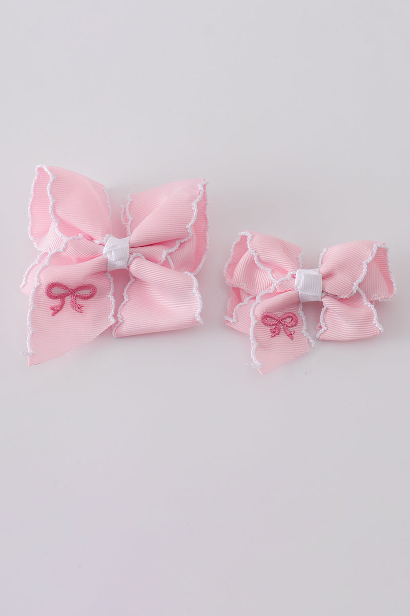 Pink embroidery hair bow