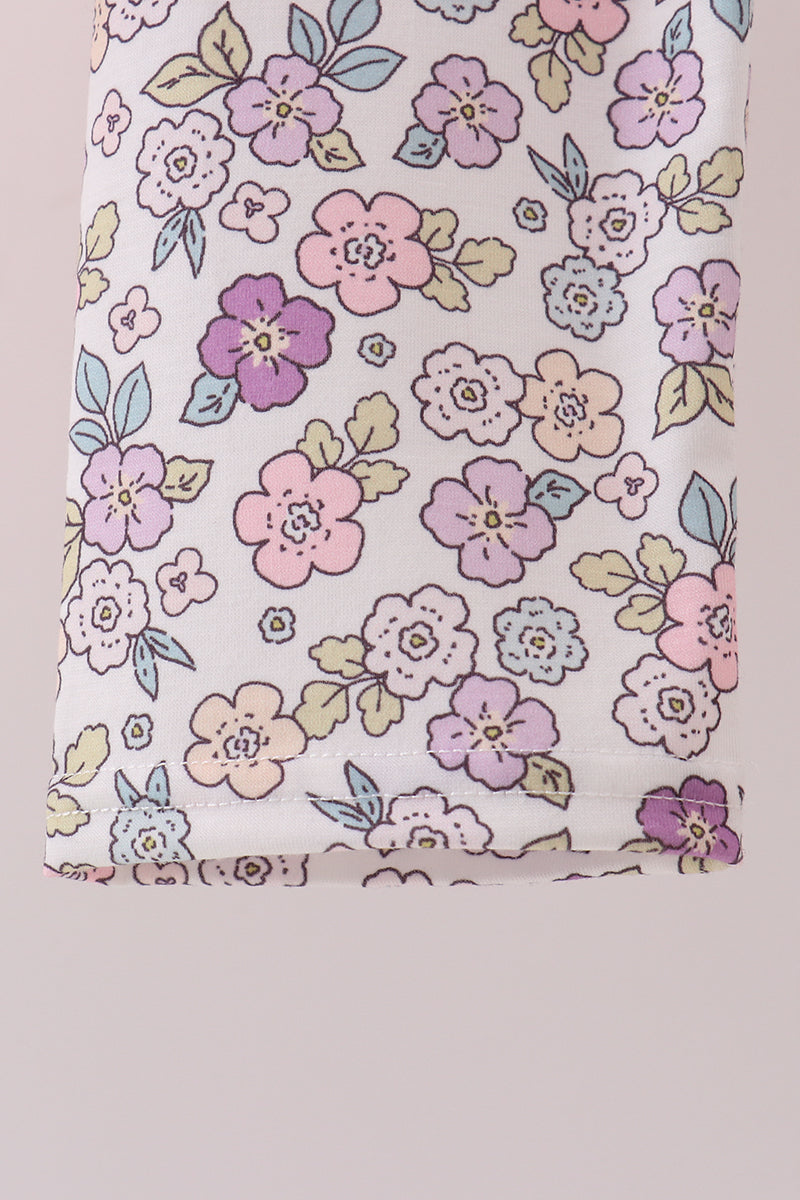 Pink floral bow applique pants set