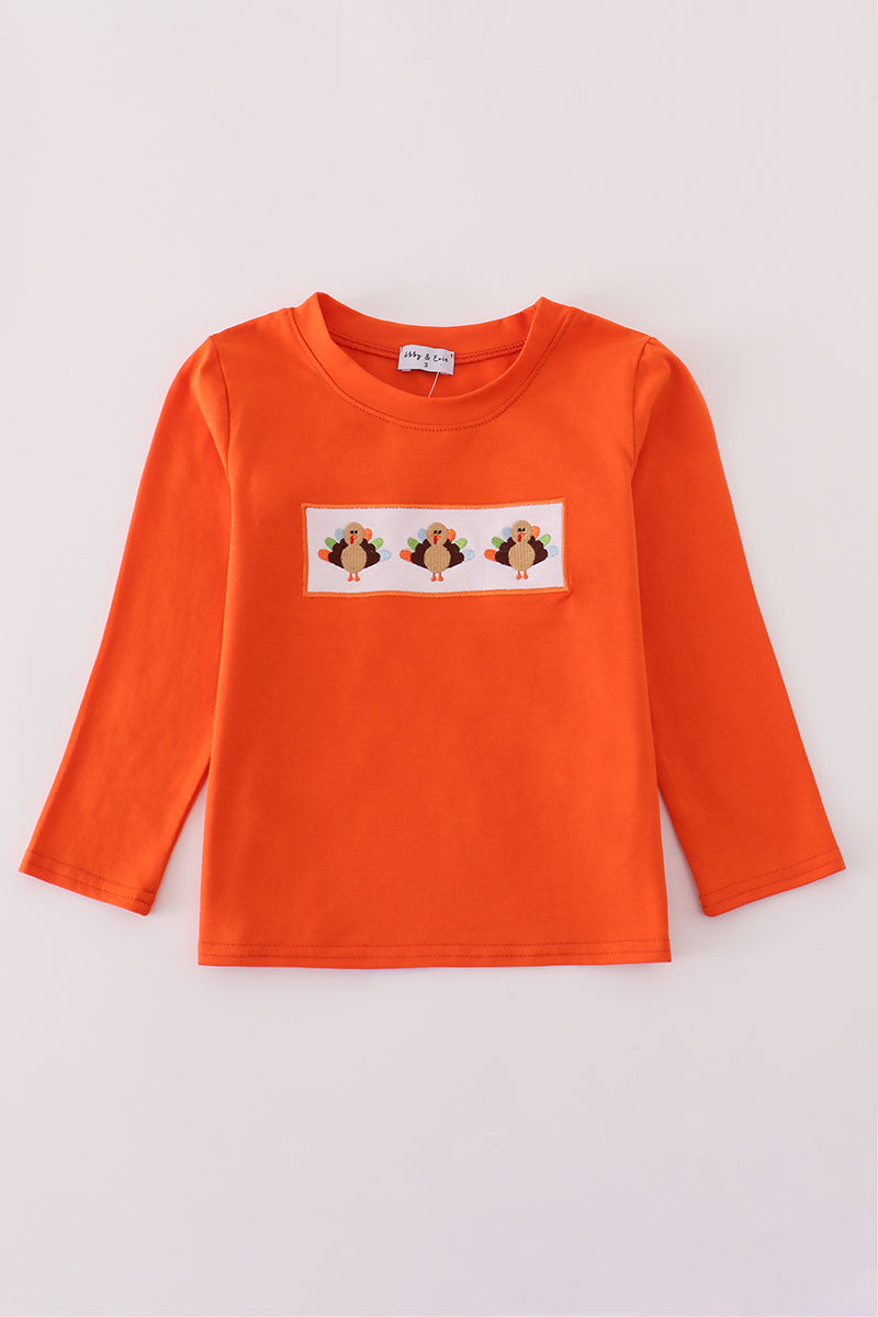Orange turkey embroidery top