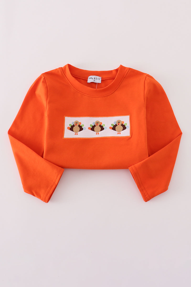 Orange turkey embroidery top