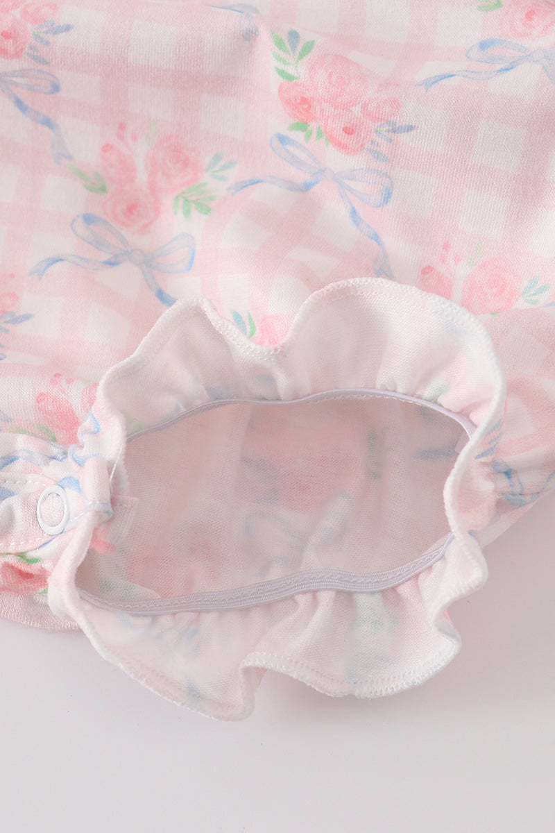 Pink floral print ruffle bow bubble