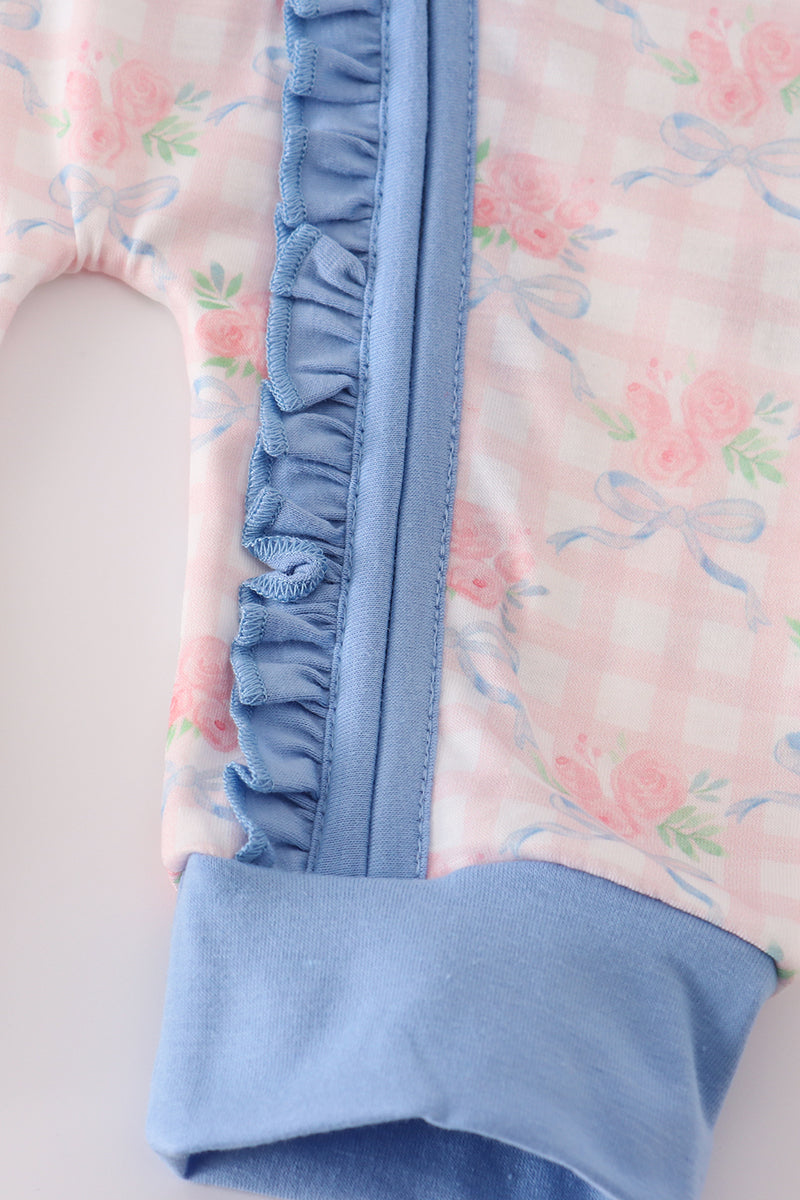 Pink floral print ruffle romper