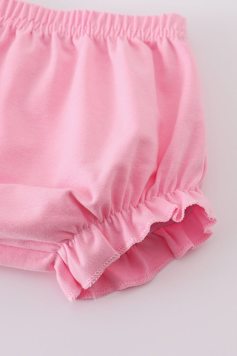 Pink cross embroider smocked bloomer set