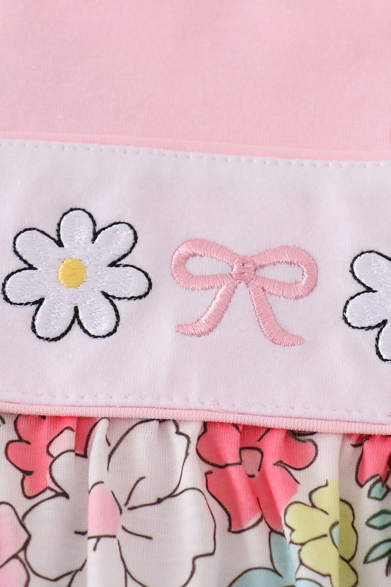 Pink floral embroidery dress