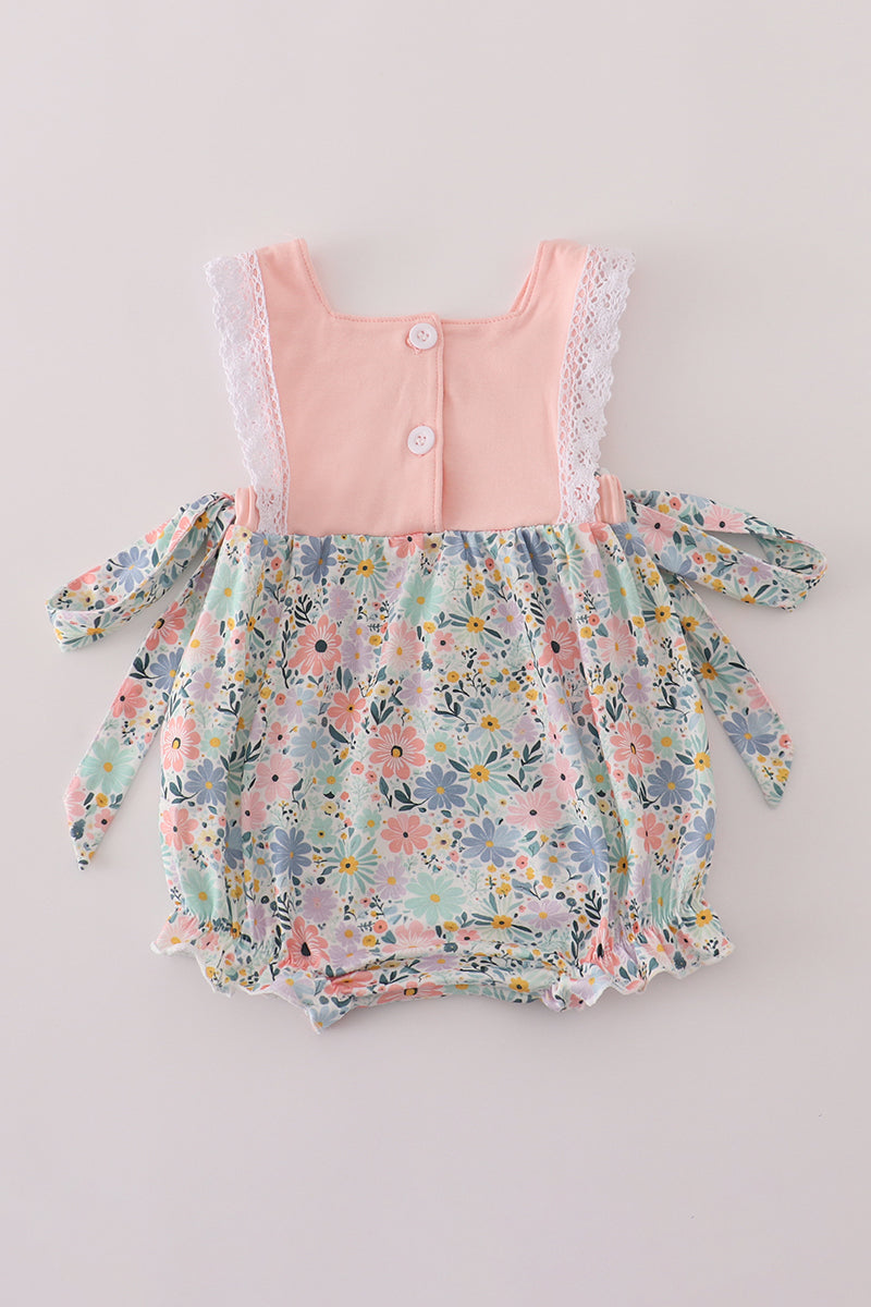 Pink floral character applique bubble