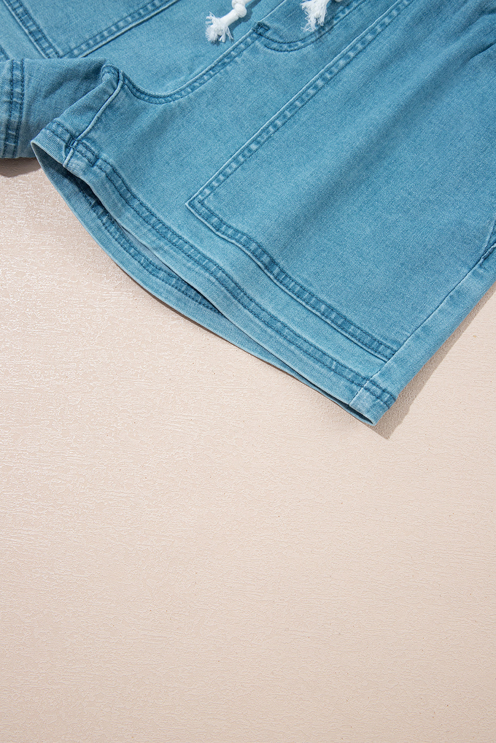Beau Blue Contrast Drawstring Elastic Waist Denim Shorts