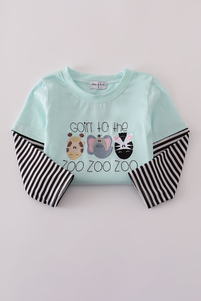 Blue GOIN TO THE ZOO embroidery top