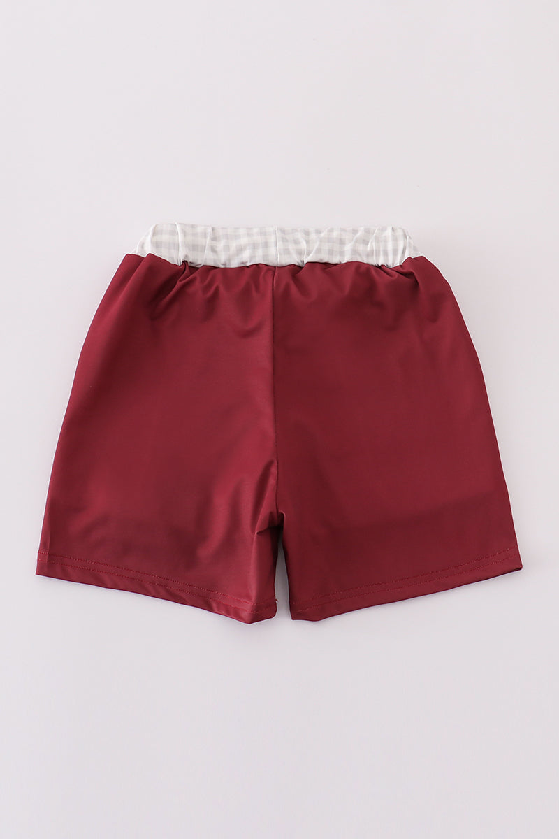 Maroon elephant embroidery swim trunks