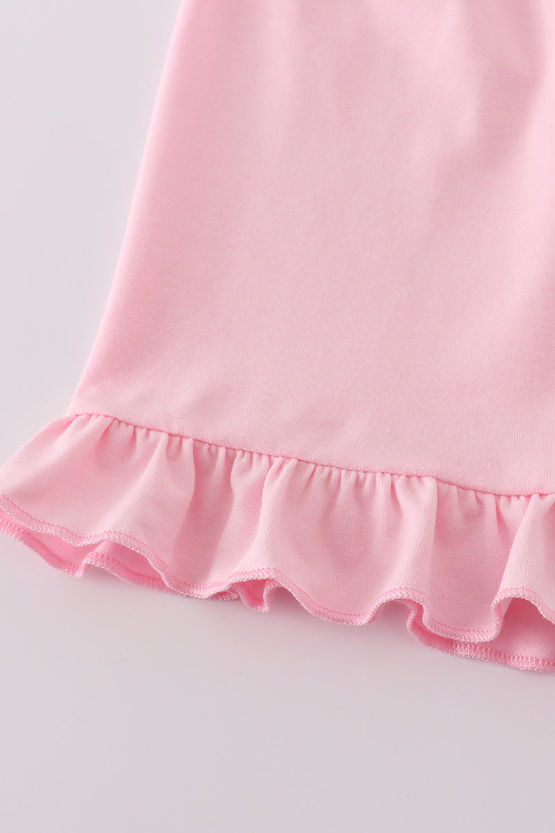 Pink bow embroidery ruffle shorts set