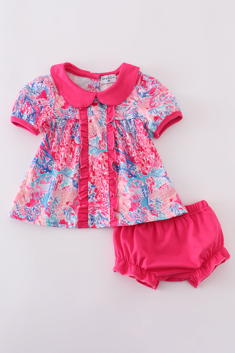 Pink coral reef ruffle bloomer set