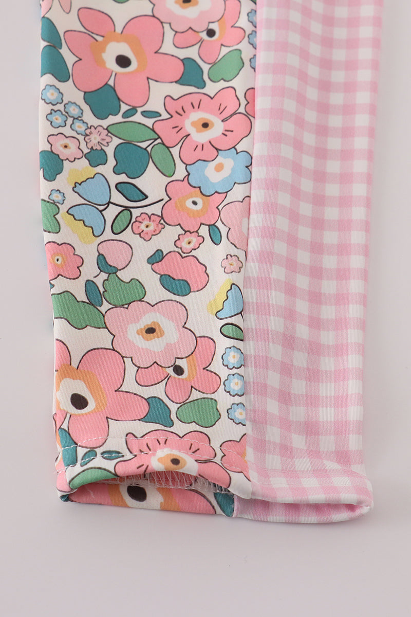 Pink floral print 2pc active tank legging set