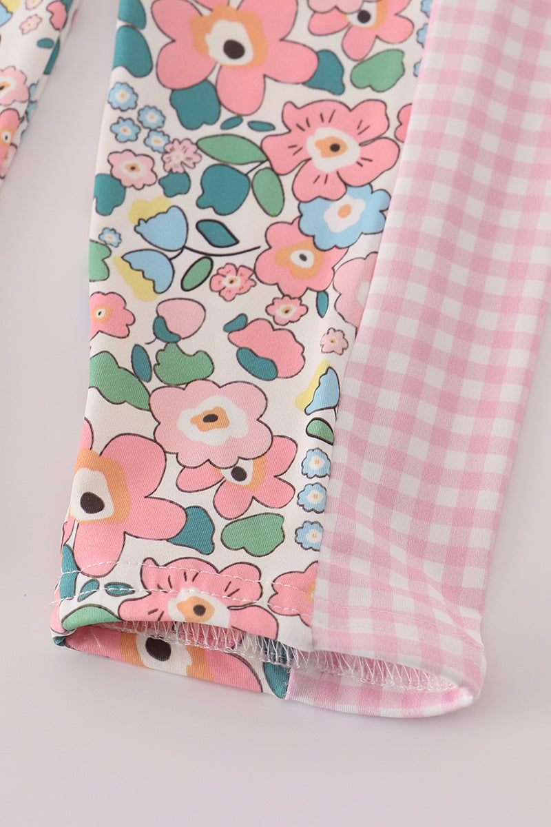 Pink floral print 2pc active tank legging set