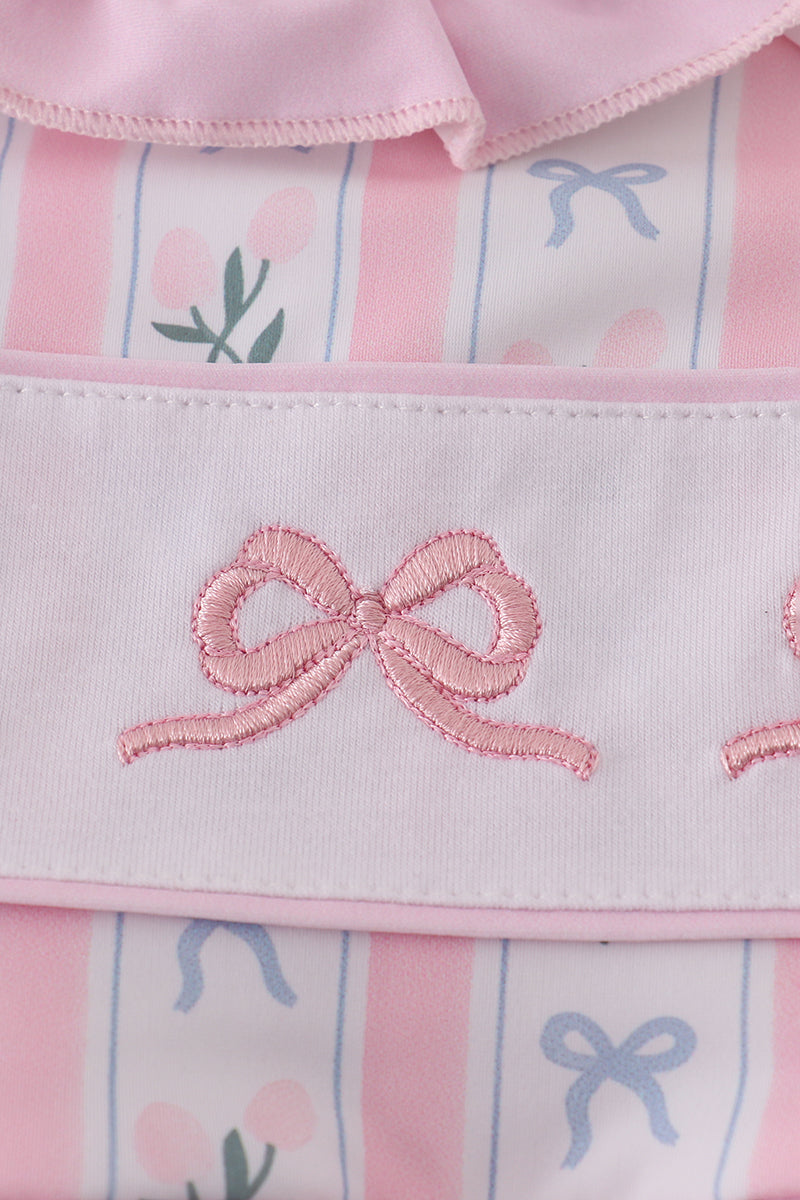 Pink bow embroidery swimsuit set UPF50+