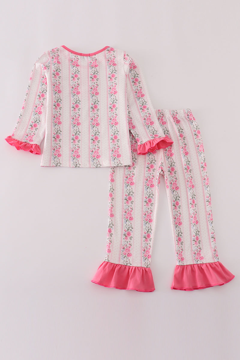 Pink floral print pants set