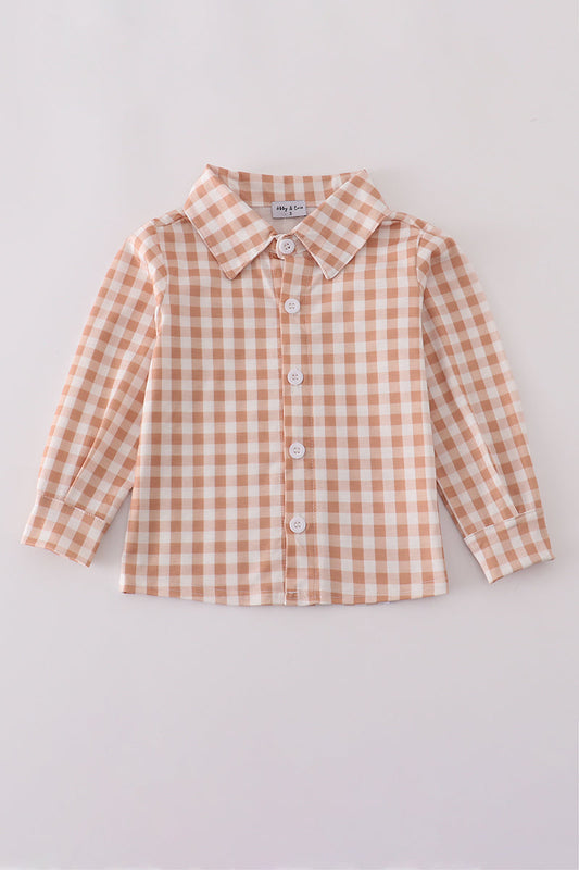 Orange gingham button down shirt