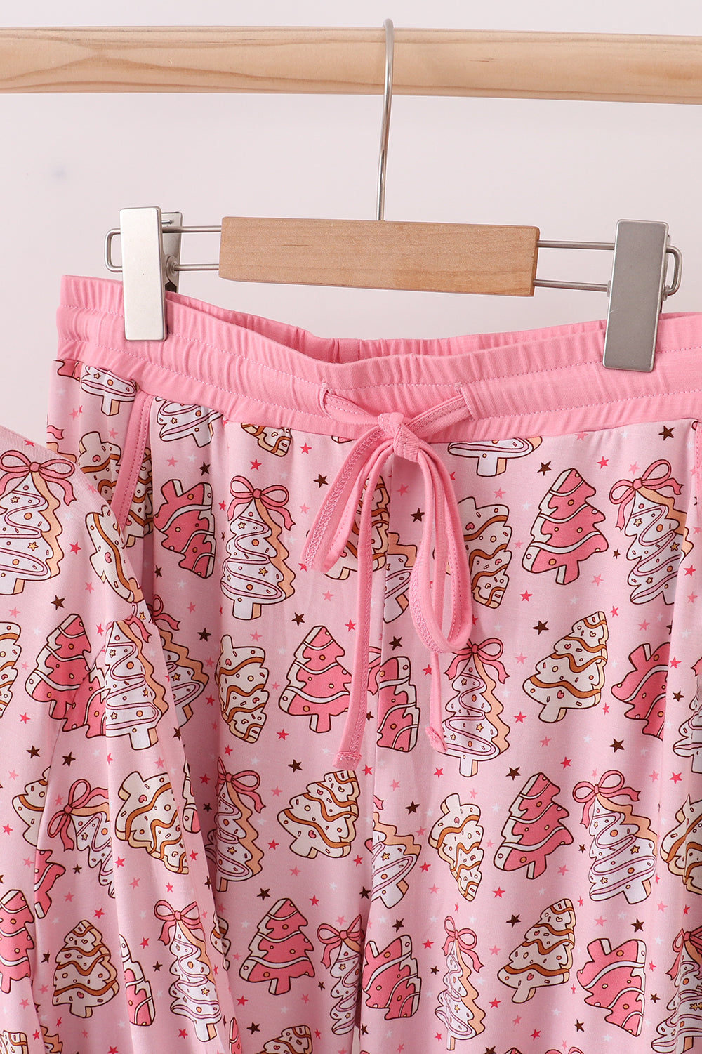 Pink christmas tree bamboo mom pajamas pants set