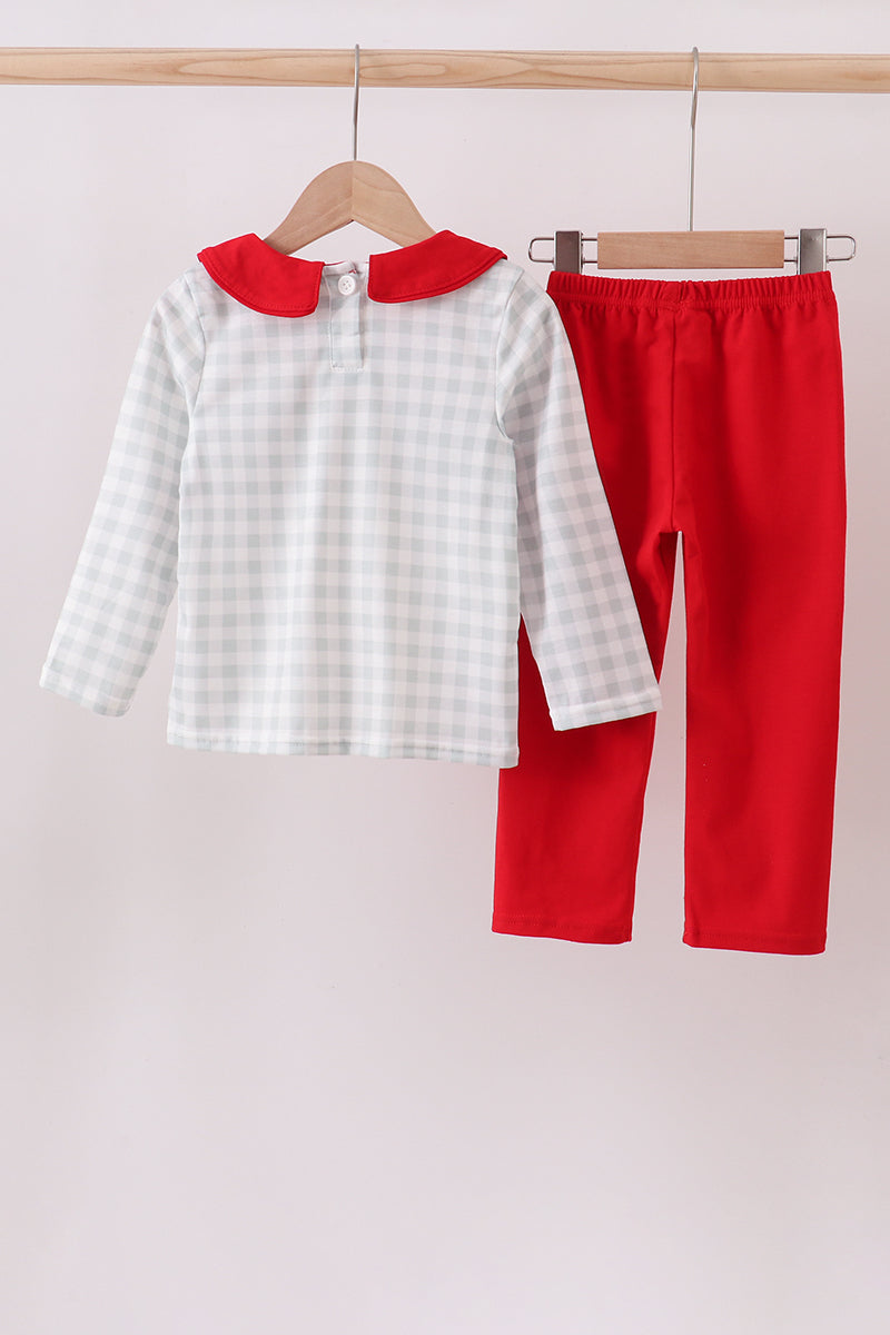 Christmas wreath embroidery pants set