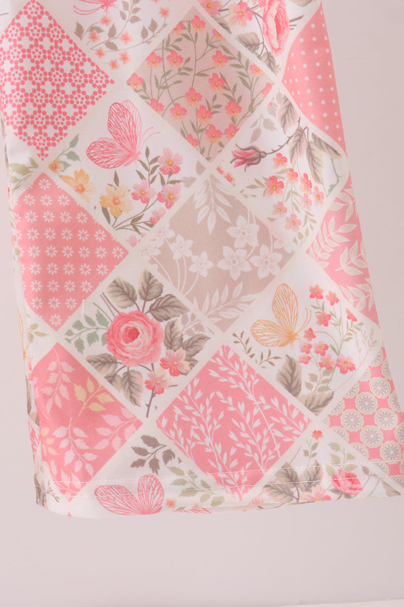 Pink floral checkered ruffle jumpsuit