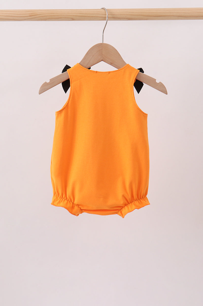 Orange Jack-O-Lantern Applique Bow Bubble