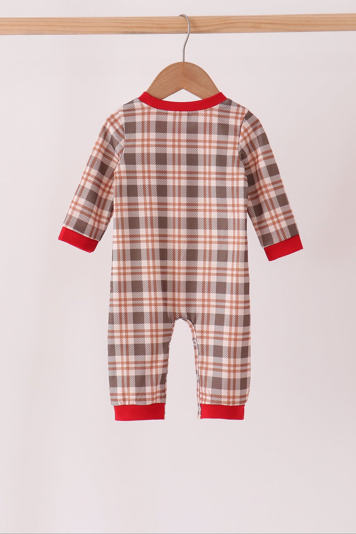 Brown Cow Embroidery Plaid Romper