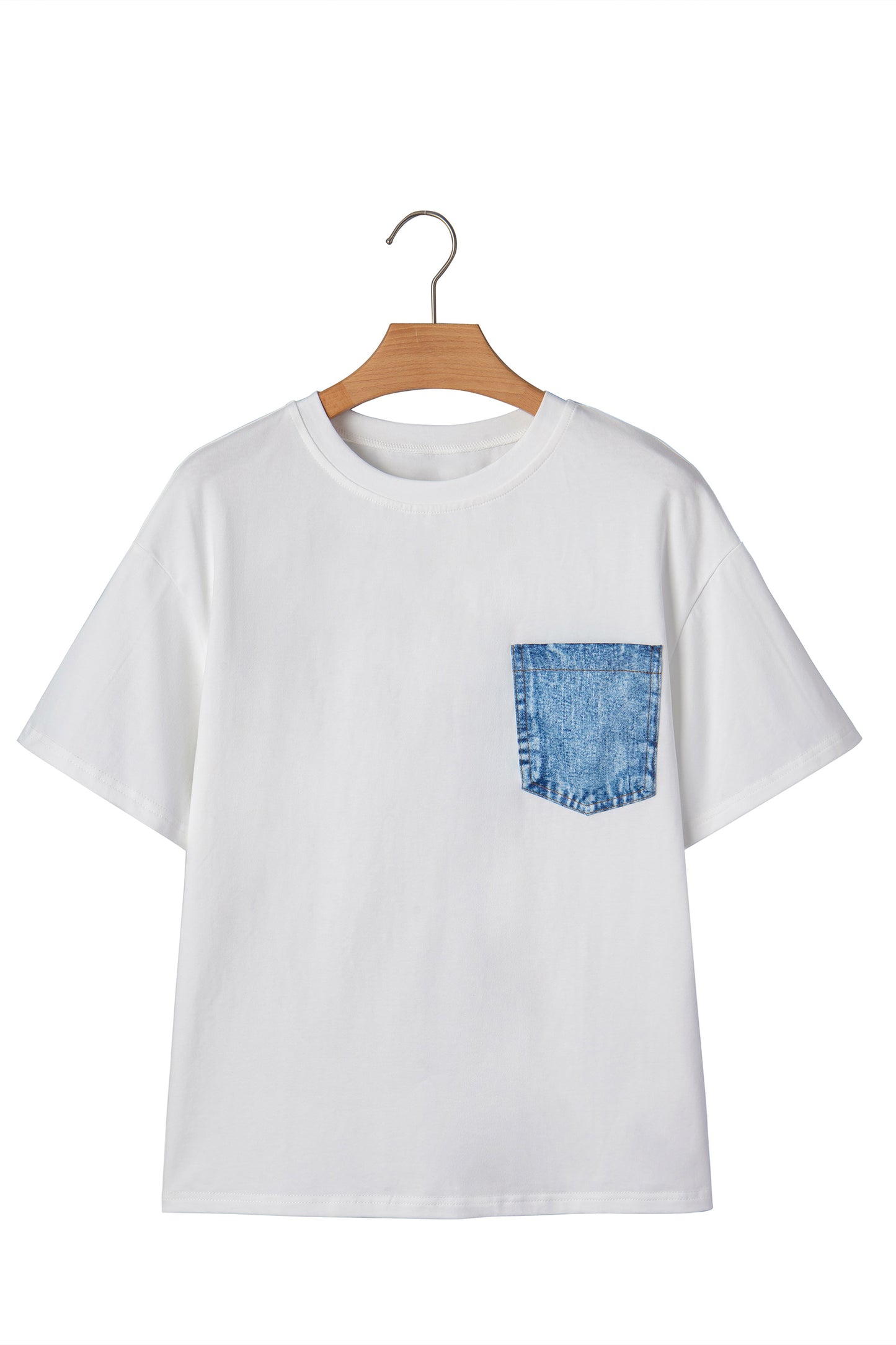 White Color Block Chest Pocket Patched Casual Short Sleeve Top