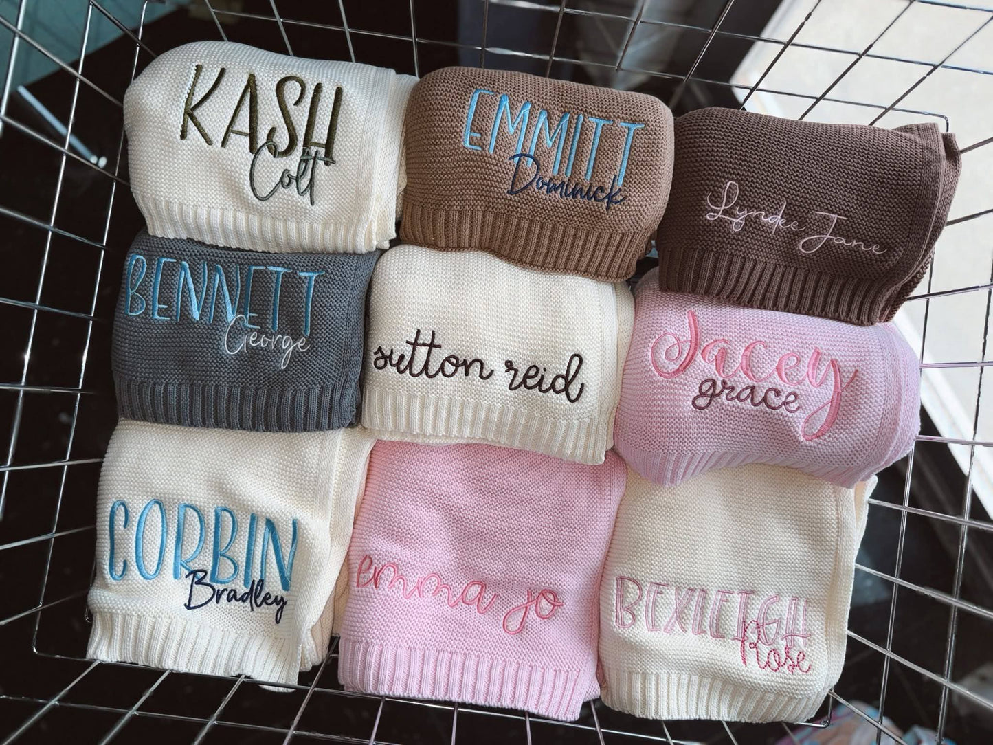 Custom knit embroidered baby blankets