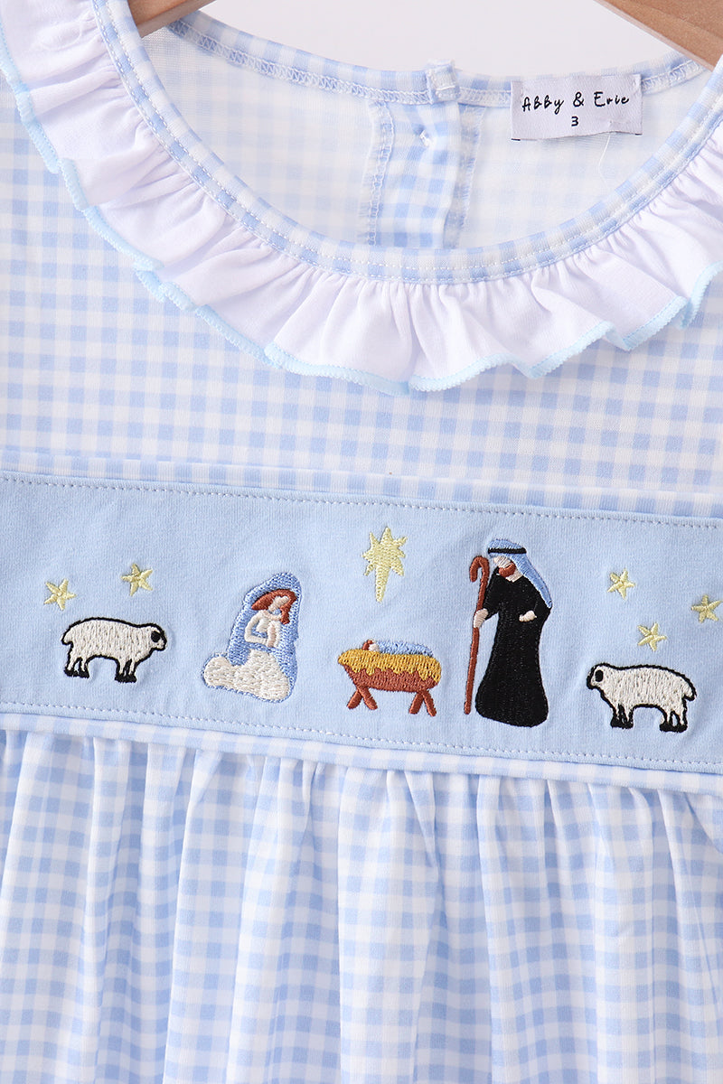 Blue nativity embroidery pants set