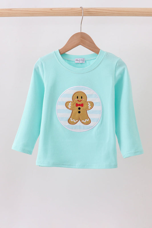 Blue gingerbread applique top