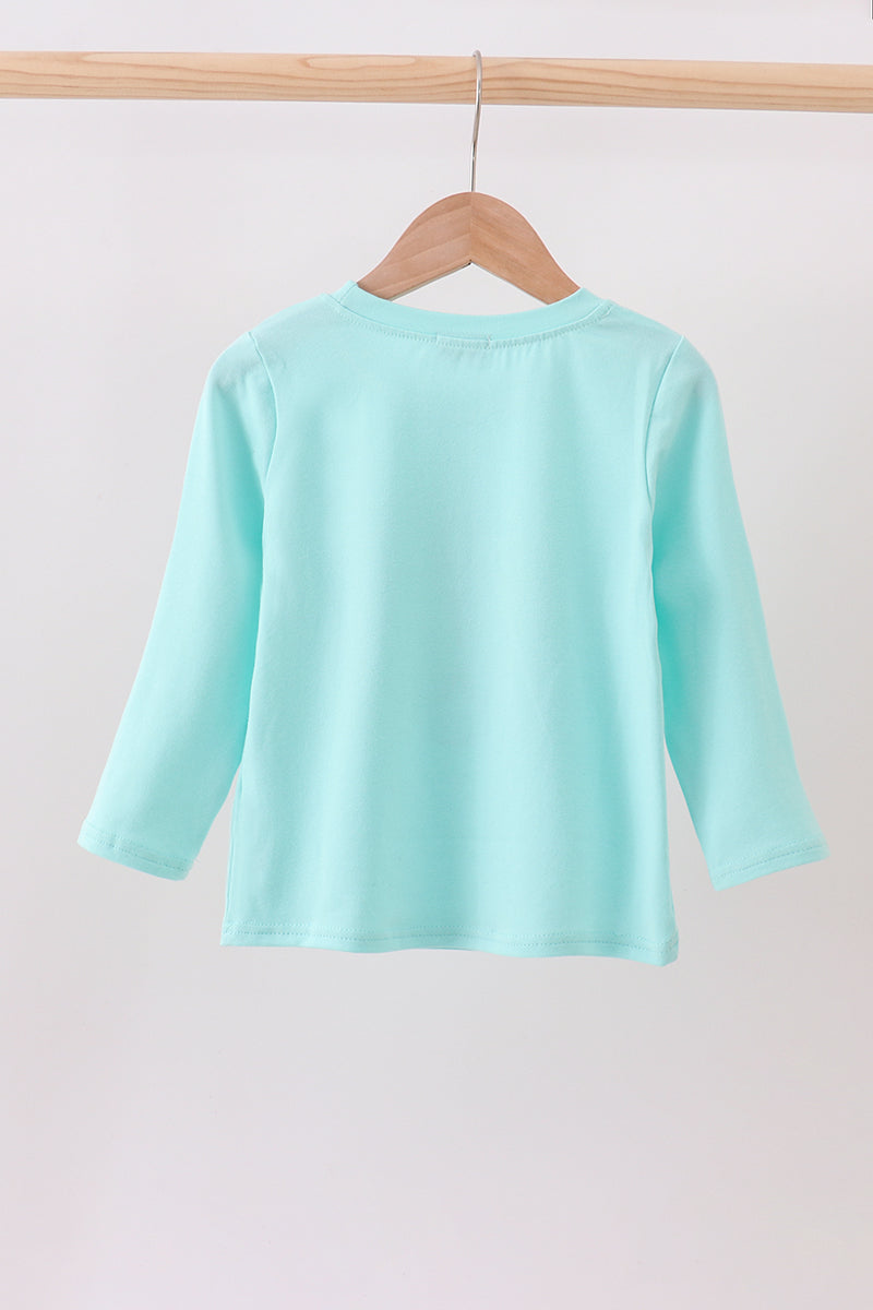 Blue gingerbread applique top