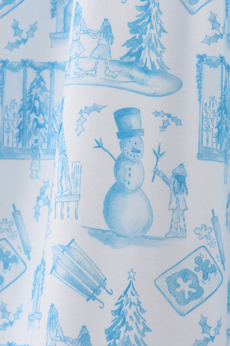 Blue snowman christmas tree smocked dress