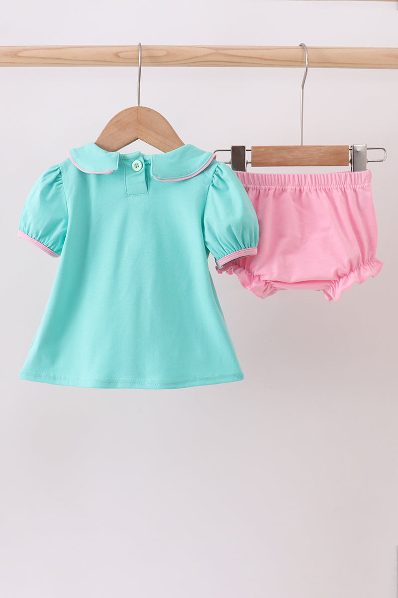 Green christmas tree embroidery bloomer  set