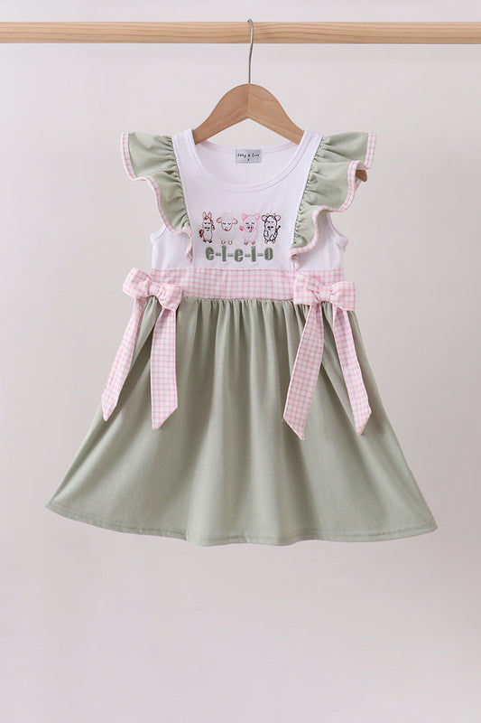 Pink farm animal embroidery ruffle dress
