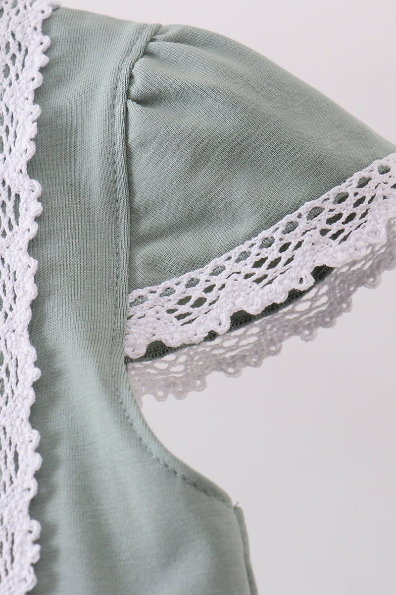 Sage bunny embroidery dress