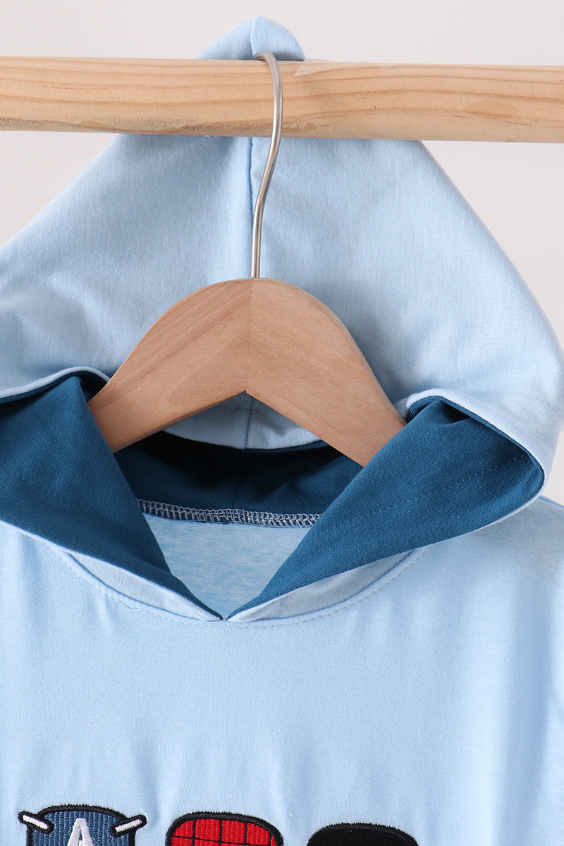 Blue character embroidery hoodie
