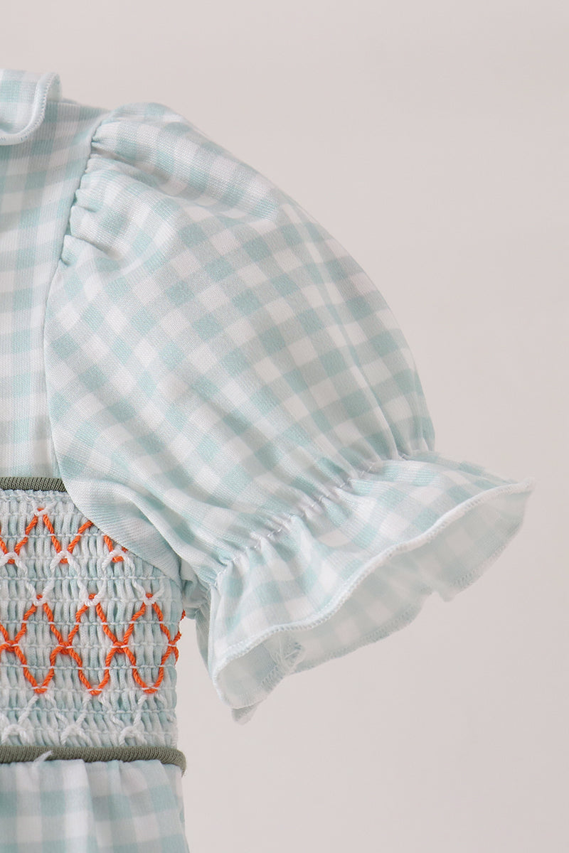 Sage pumpkin smocked gingham bubble