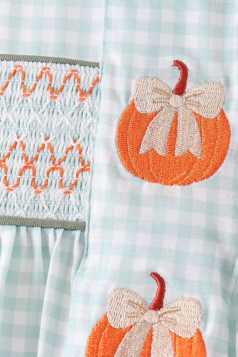 Sage pumpkin smocked gingham bloomer set