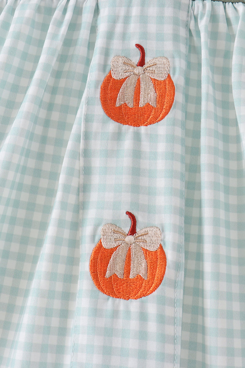 Sage pumpkin smocked gingham dress