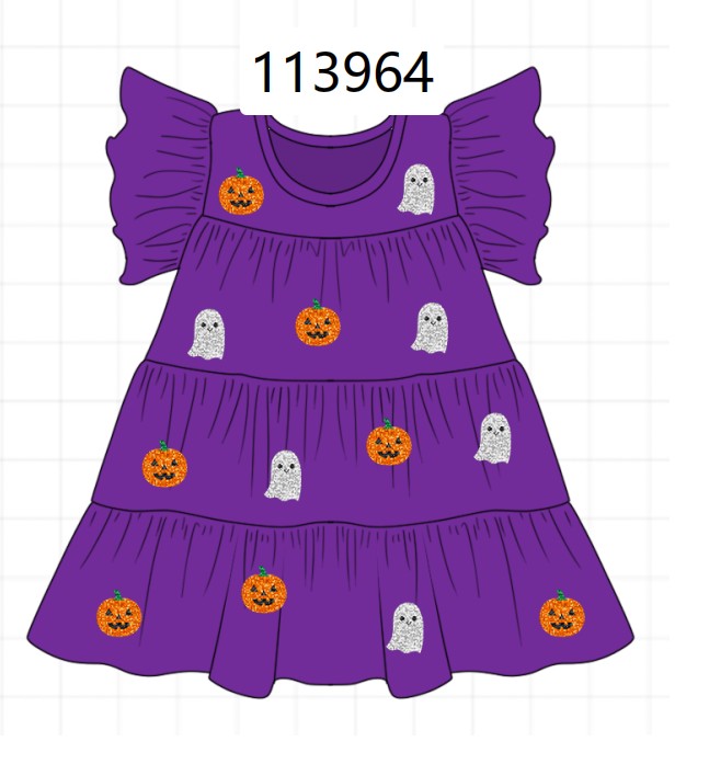 Purple ghost pumpkin sequin ruffle dress