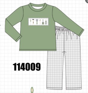Green tools embroidery pants set