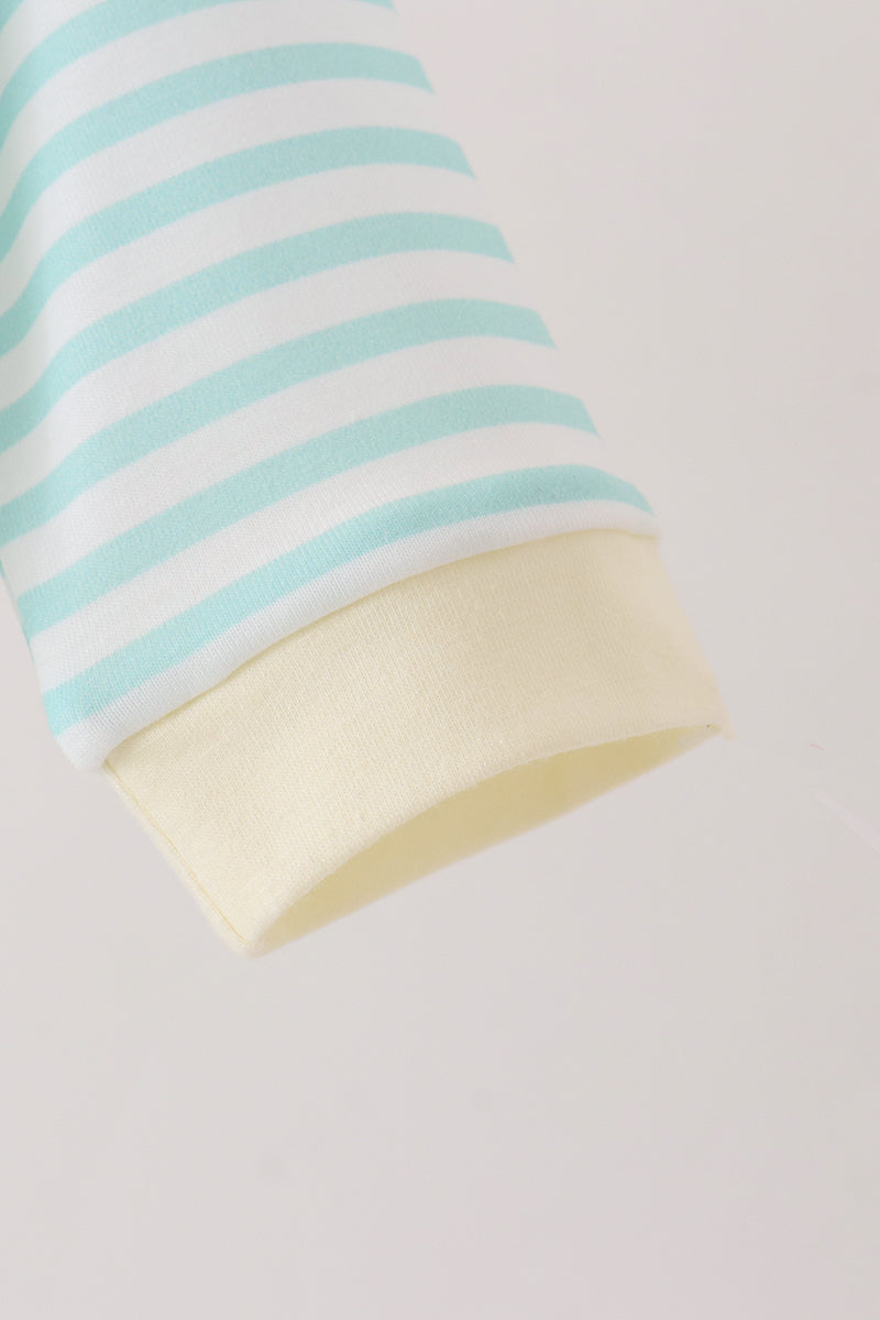 Green excavator french knot stripe romper