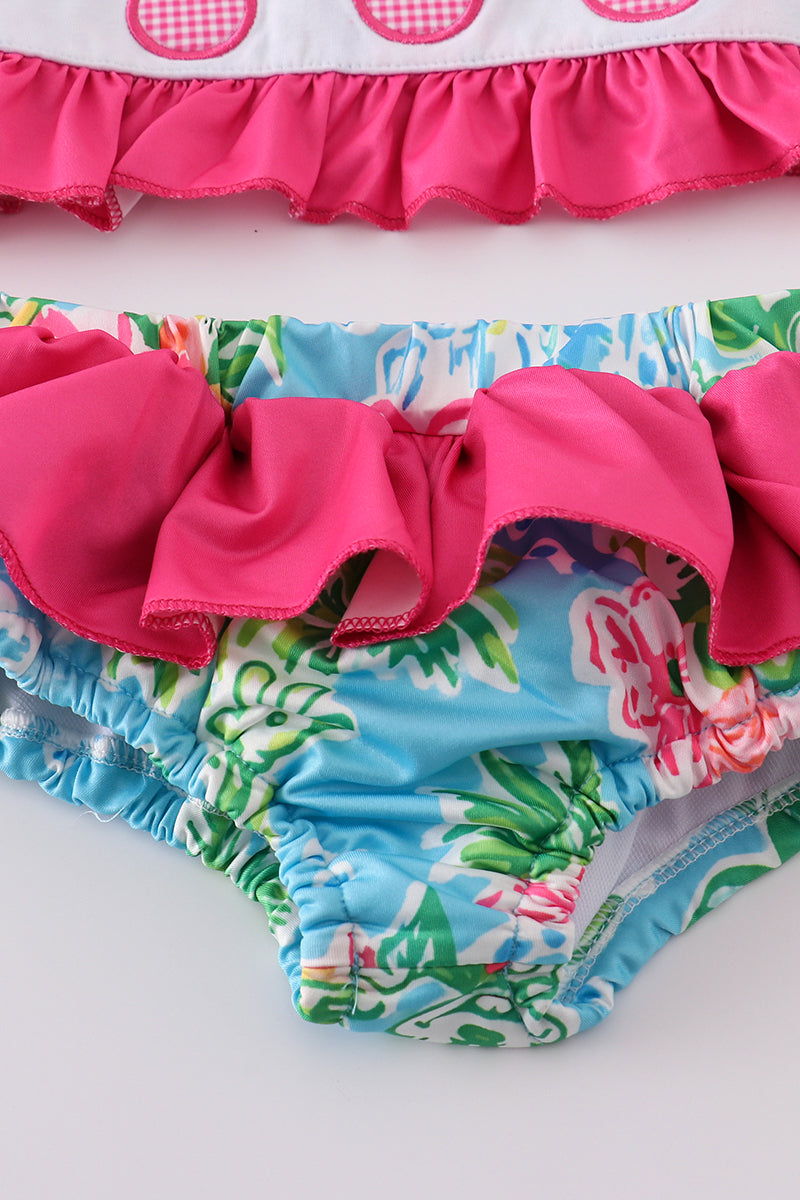 Pink floral character applique 2pc girl swimsuit