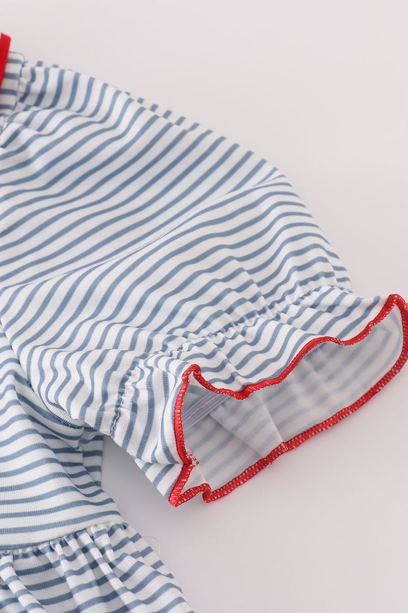 Blue princess embroidery stripe dress