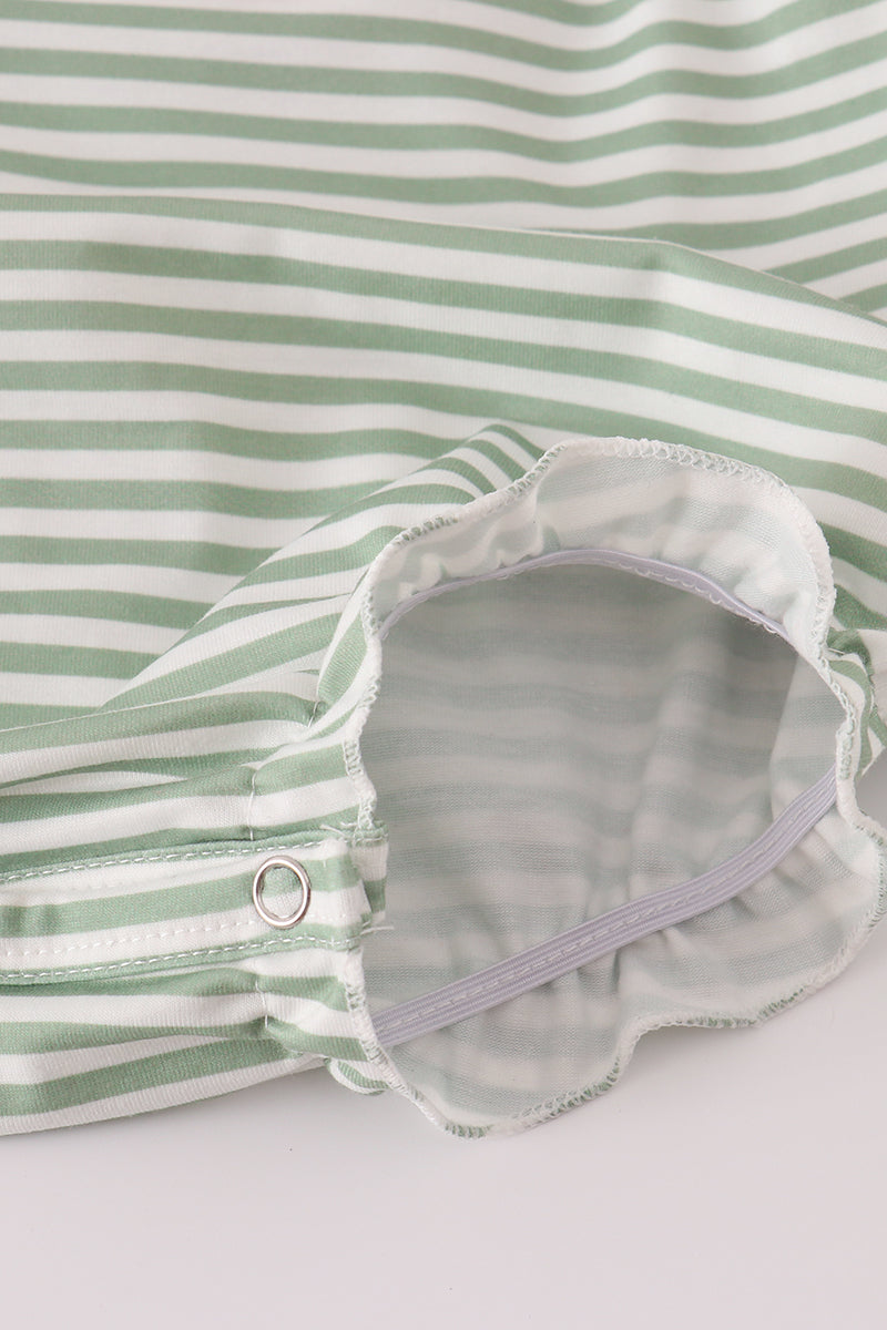 Green turkey french knot stripe ruffle bubble