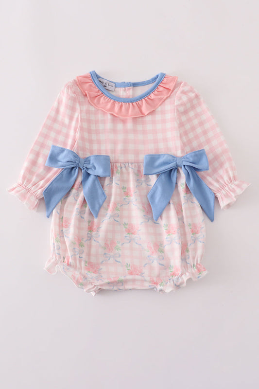 Pink floral print ruffle bow bubble
