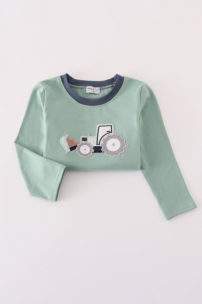 Blue excavator applique top