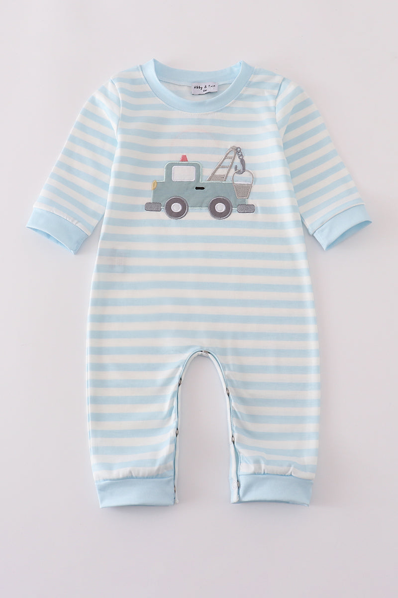 Blue crane applique stripe romper