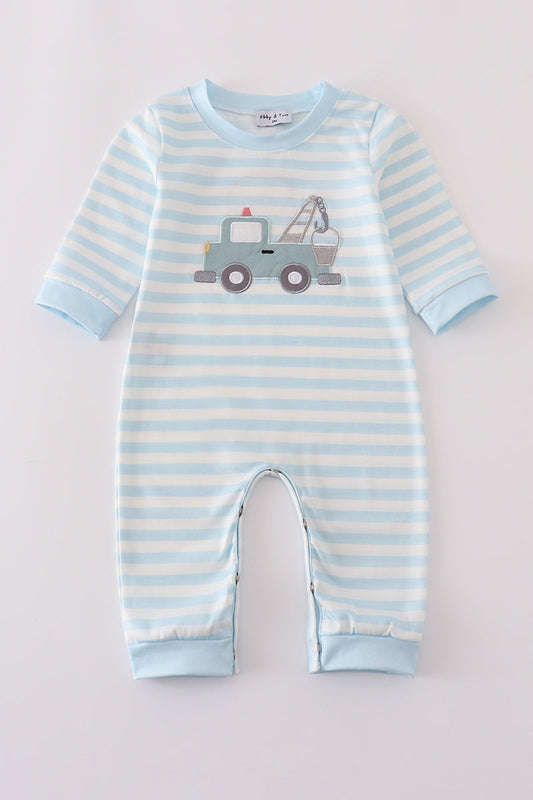 Blue crane applique stripe romper