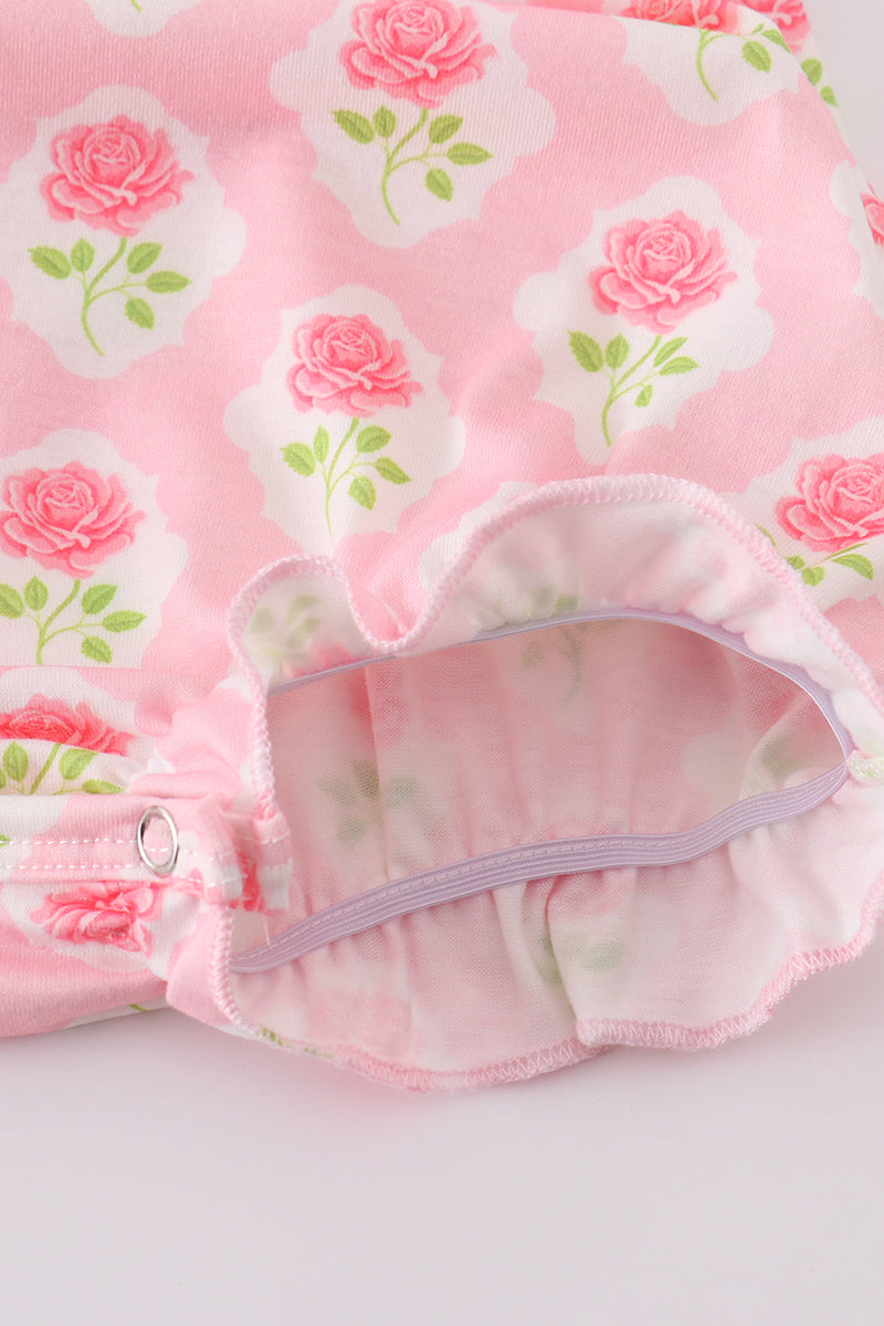 Pink floral bunny applique bubble