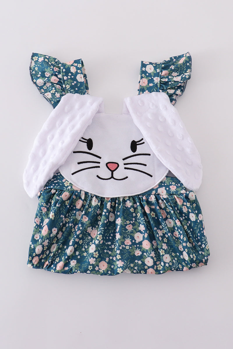 Green floral bunny applique dress
